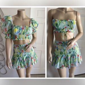 Charo Ruiz 3 Piece Gia Print Ruffled Skirt Set